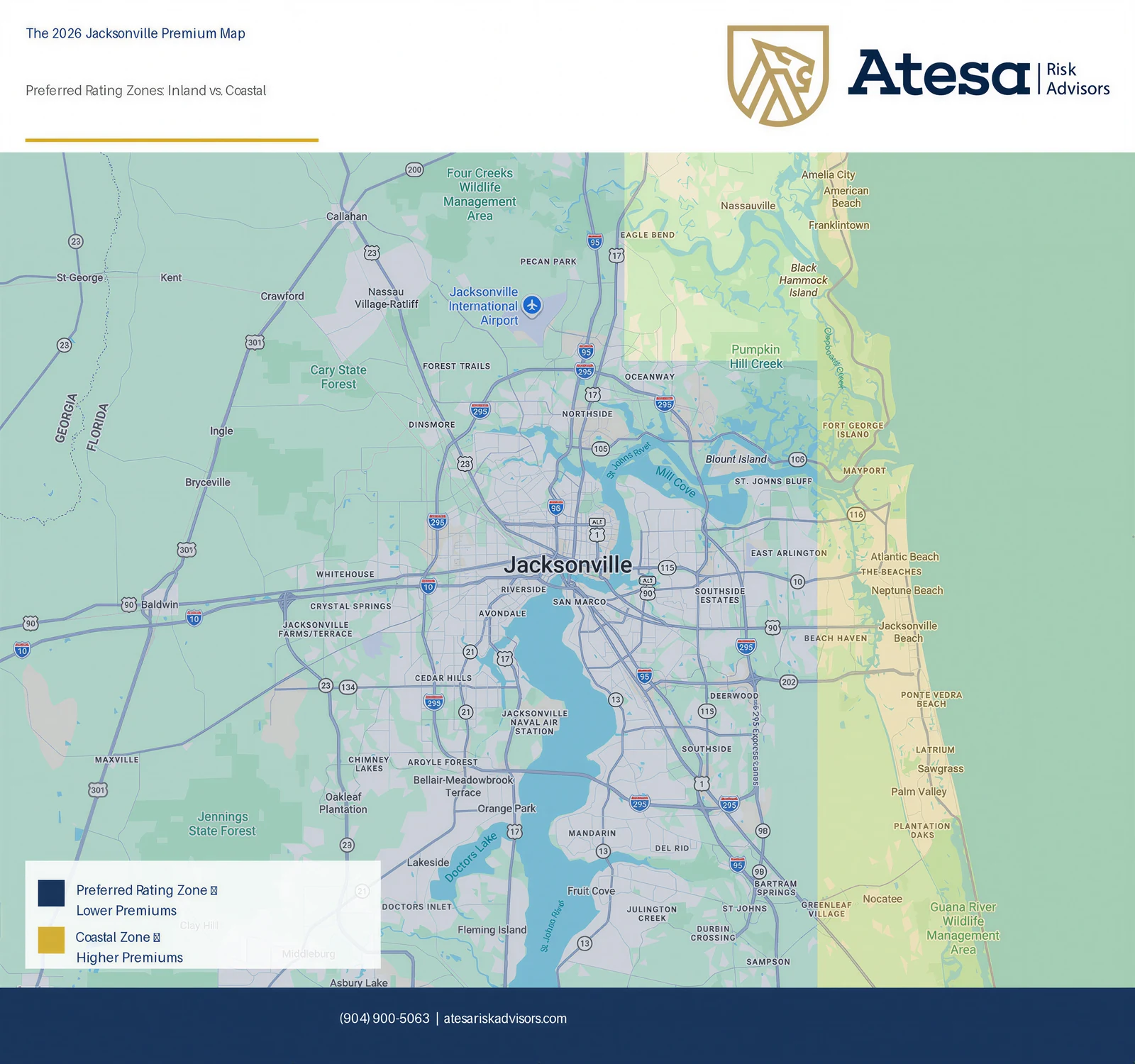 The 2026 Jacksonville Premium Map: Preferred Rating Zones (inland vs. coastal Duval County)
